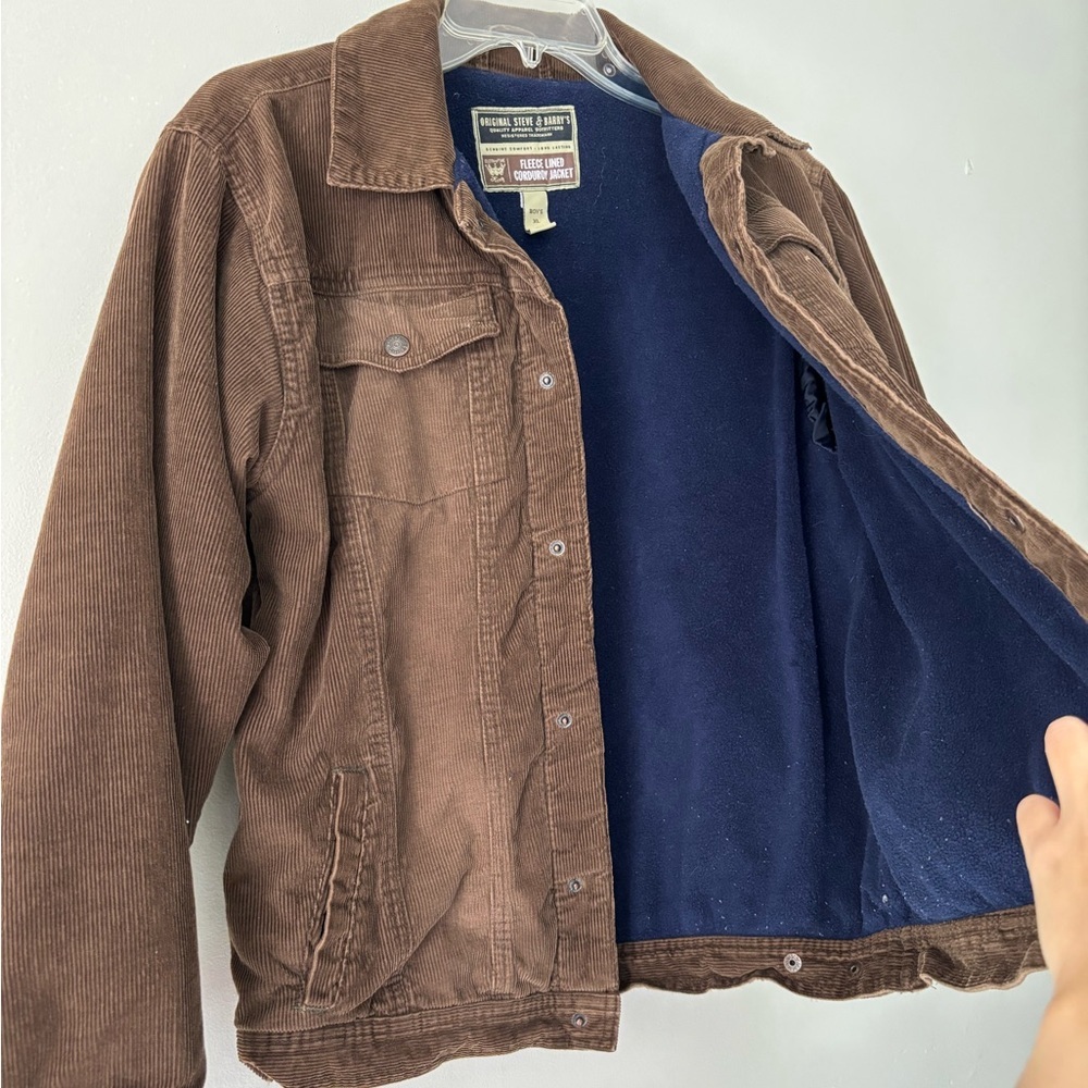 Vintage Boho Brown Corduroy Preppy Button Up Inner Fleece Winter Jacket - Medium - Picture 7 of 9